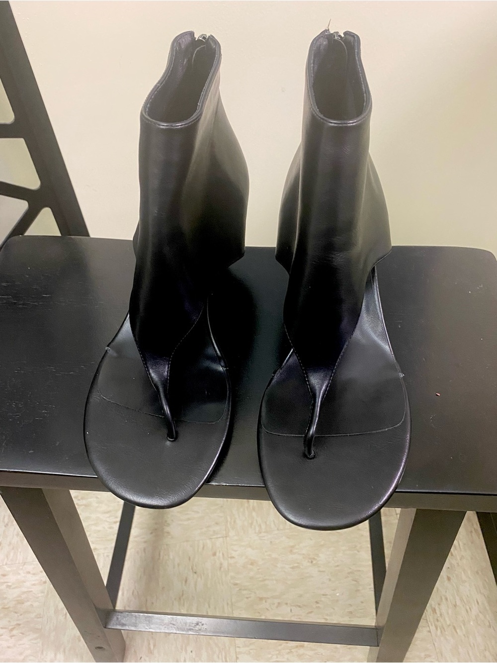 Amazon Black Leather Thong Bootie Sandals